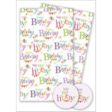 Happy Birthday Text Wrapping Paper 2 Sheets & 2 Tags