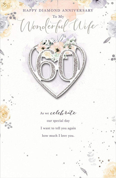 Large Exquisite Wife On Our 60th Diamond Wedding Anniversary Card