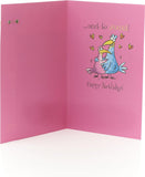 Funny Wife Birthday Card – Blue & Pink Birds Design with Badge