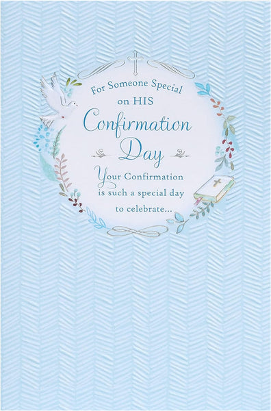 Baby Blue Design Confirmation Card For Boy