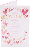 Pink & Gold Hearts Design Wife Anniversary Card