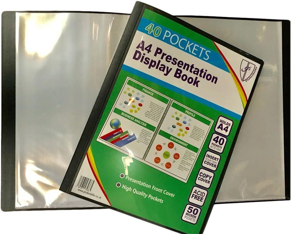 Tiger A4 40 Pocket Presentation Display Book – Black Cover, Clear Sleeves