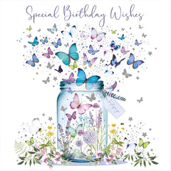 Butterfly Jar Illustration Silver Foil Birthday Card