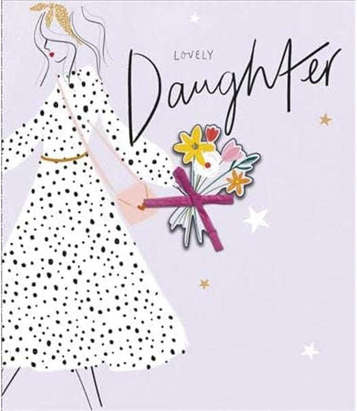 Happy Birthday Greeting Card Daughter Polka Dot Dress And Flower Posy