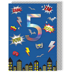 Boys 5th Birthday Superhero Comic Embellished Greeting Card Crackerjack Cards CJ013