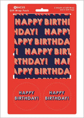 Happy Birthday Wrapping Paper 2 Sheets & 2 Tags