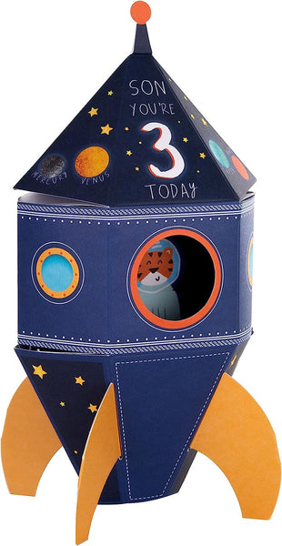3rd Birthday Card for Son – 3D Pop-Out Rocket Design