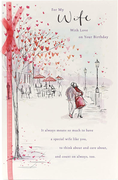 Romantic Birthday Card for Wife - Elegant Couple Scene Illustration - Sentimental Verse - Luxury Greeting Card with Envelope