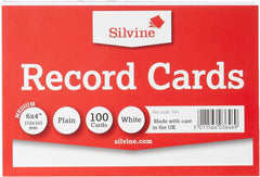 152 x 101mm Plain 100 White Record Cards