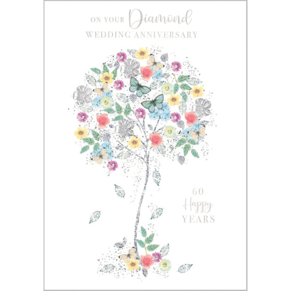Butterfly Tree Embossed With A Silver Foil Diamond Anniversary Card