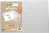 A4 Recycled Clear Press Stud Popper Wallets – 50% Recycled Plastic Folders – Pack of 5