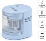 Rapesco 1447 PS12-USB Automatic/Electric Pencil Sharpener with USB or Battery (not Included) Charging, Power Blue