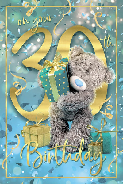 Teddy 30th Bear Holding Gift