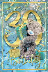 Teddy 30th Bear Holding Gift