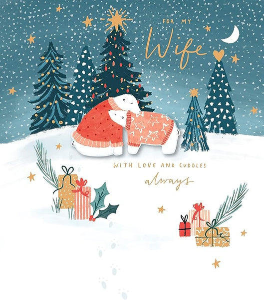 Wife Cute Polar Bear Embellished Christmas Card