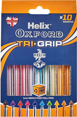 TriGrip Ballpoint Pens - Assorted Colours Pack of 10 | Comfortable Grip for Smooth Writing