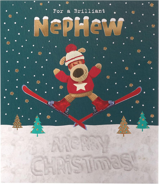 Boofle Brilliant Nephew Boofle's Ski Adventure Cute Christmas Greeting Card