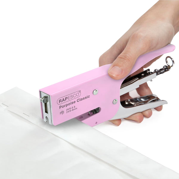 Rapesco Porpoise Classic Stapling Plier (26 & 24 Type) - Chrome/Candy Pink