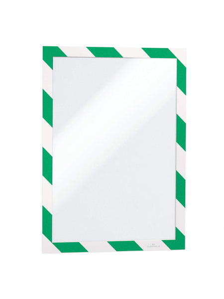 Durable DURAFRAME SECURITY Self-Adhesive Safety Sign & Document Holder with Magnetic Frame A4 Green/White (Pack 2) - 4944131