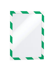 Durable DURAFRAME SECURITY Self-Adhesive Safety Sign & Document Holder with Magnetic Frame A4 Green/White (Pack 2) - 4944131