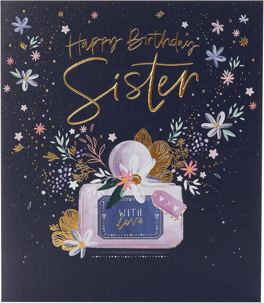 Birthday Card for Sister Floral Perfume Design