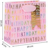 Glick Luxury Happy Birthday Pink Gift Bag - Small 140 x 140 x 60 mm. Beautiful Happy Birthday Gift Bag, Pink