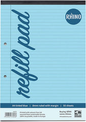 Rhino Blue Paper Refill Pad 8mm Lines + Margin A4 50 Leaf 100 pages (Pack of 6)
