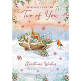 Nigel Quiney For the Two of You Christmas Card - Robins and Berry Foraging with Foil Finish - Eco-Friendly and Recyclable