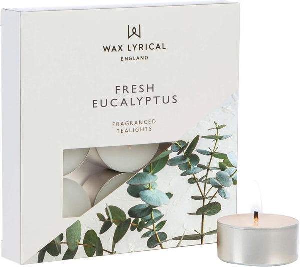 Wax Lyrical Box of 9 Scented Tealights, Fresh Eucalyptus