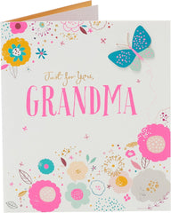 Grandma Birthday Card – Elegant Flower & Butterfly Design with Gold Foil and 3D Detailing