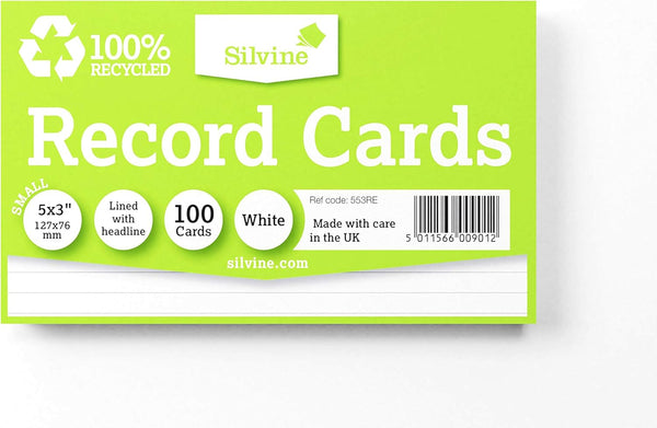 5x3" 100% Recycled Flash Cards - Lined (100 Cards) White