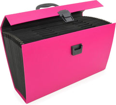 Rapesco 1554 19-Part Expanding Box File Document Organiser, A4+ Expanding Folder with Tabs, Hot Pink
