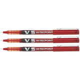 3 x Pilot V5 Liquid Ink Rollerball 0.5 mm Tip Red