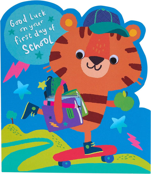 First Day At School Card For Him/Boy With Envelope - Cute Tiger Cartoon Design
