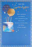 Blue & Gold Cake Design Grandson Birthday Card
