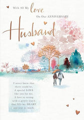 Watercolour Woodland Walk Embossed with a Foil Finish Husband Anniversary Card