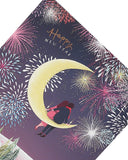Couple Sitting On Half Moon New Year Christmas Card