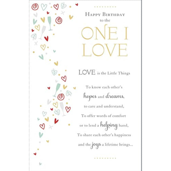 Greeting Card (UKG-553745) - to The One I Love Birthday Card from The Thinking Of You Range - Hearts and Champagne - Foil Finish