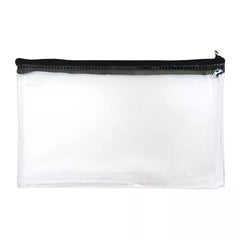 8x5" Flat Clear Exam Pencil Cases Black Coloured Zip