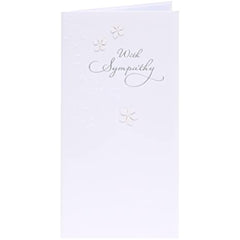 Sympathy Bereavement Card - Pure White with 2D Flowers and Pearl Detail Silver Foil Lettering
