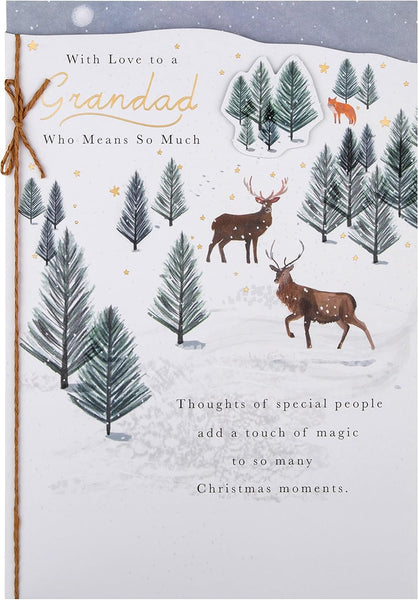Grandad Traditional Reindeer & Winter Scene Illustration Christmas Card