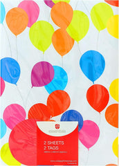 Bright Balloons Design Wrapping Paper 2 Sheets & 2 Tags