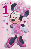 Disney 1st Birthday Card For Her/Girl With Envelope - Pink Design With Minnie Mouse