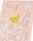 Disney Princess Birthday Card For Granddaughter With Envelope - Children's Design With Love Hearts And Butterflies