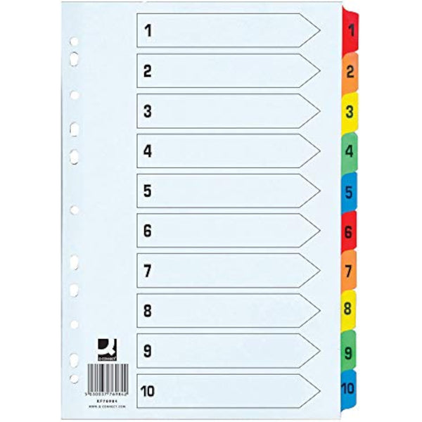 1-10 Index Extra Wide Reinforced Multi-Colour Tabs