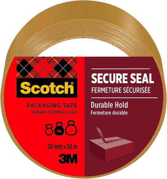 Scotch Secure Seal Packaging Tape Brown 50 mm x 50 m 1 Roll/Pack - Ideal for Packing Boxes and Parcels
