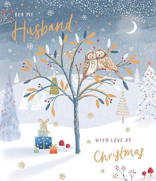 Husband Gold Foiled Owls Christmas Card