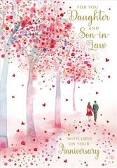 Happy Anniversary Greeting Card - Daughter and Son-In-Law With Love - Sophisticated Foil Finish
