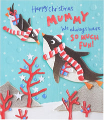UK Greetings Christmas Card for Mummy - Cute Penguins Design