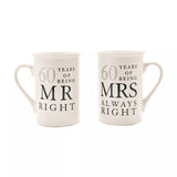 Amore Gift Set - 60 Years Of Mr Right/Mrs Always Right Ceramic Mugs